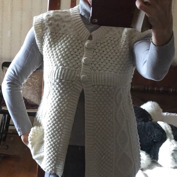 Hand knit Irish sweater, ivory - Picture 2 of 5